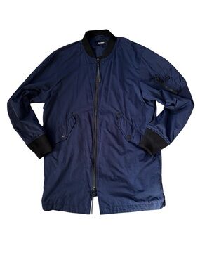 Diesel Navy Blue Utility Jacket 2 Way Zip Lightweight Mid Length Pockets Mens XL